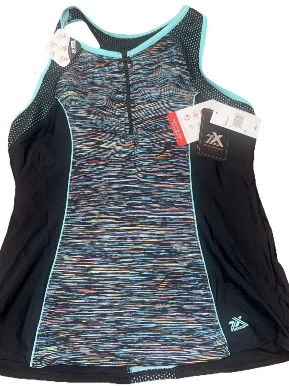 NWT XL ZeroXposur Multi Blk Scuba Tankini Swim Top Workout Tank UPF 30+ Stretch